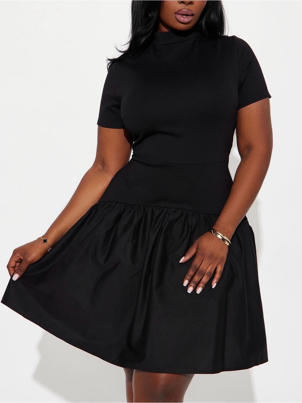 Classic Black Short Sleeve Fit-and-Flare Dress